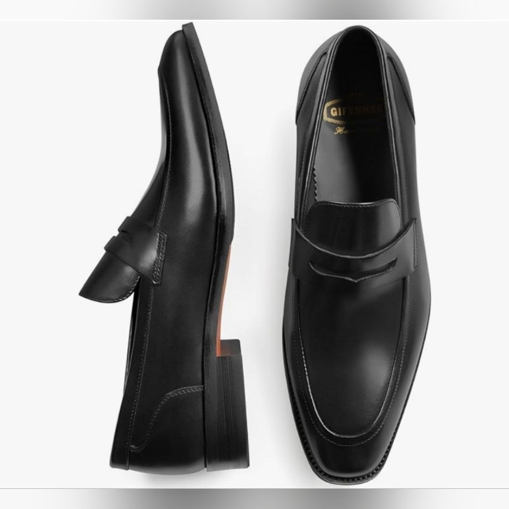 Gifennse Men's NWOT Black Leather Slip On Narrow Fit Loafer Dress Shoes Size 7 - Picture 8 of 13